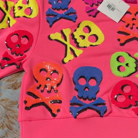 Queen of Sparkle NWT Colorful Skull Sequin Sweatshirt - Picture 3 of 16